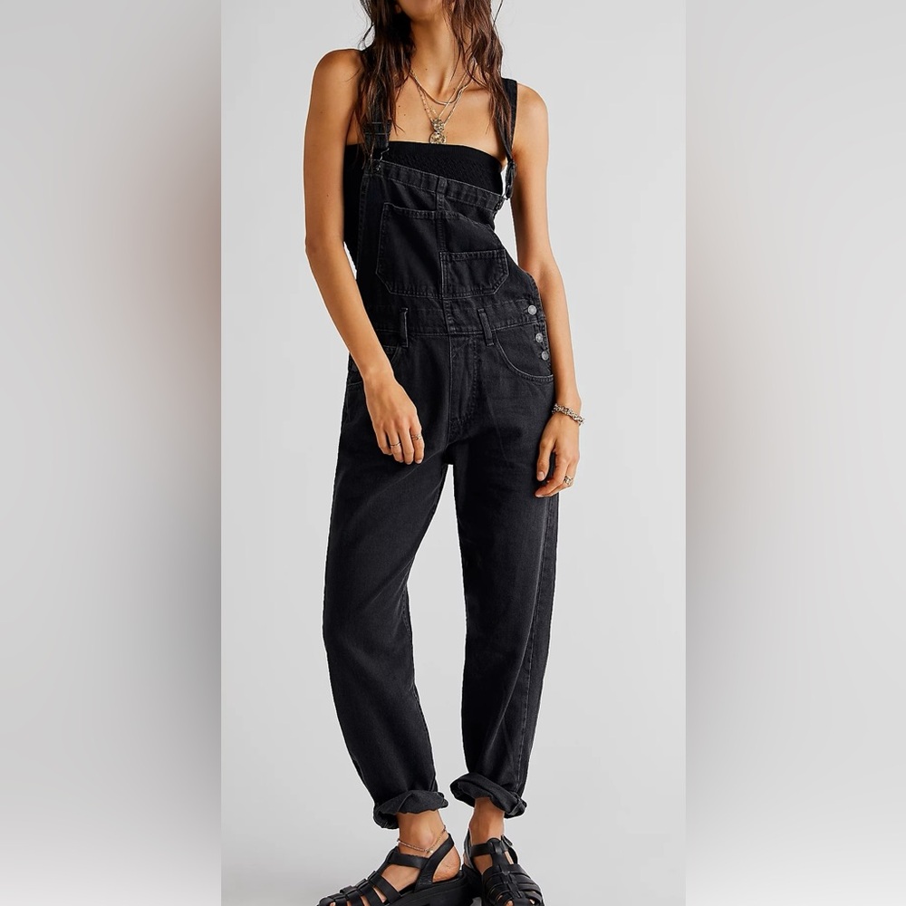 We The Free Ziggy Mineral Black Washed Denim Overalls L - Picture 8 of 8